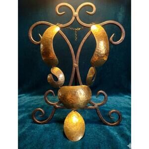 Vtg Gold Tone Metal Hammered Artisan Boho Statement Fashion Necklace Jewelry